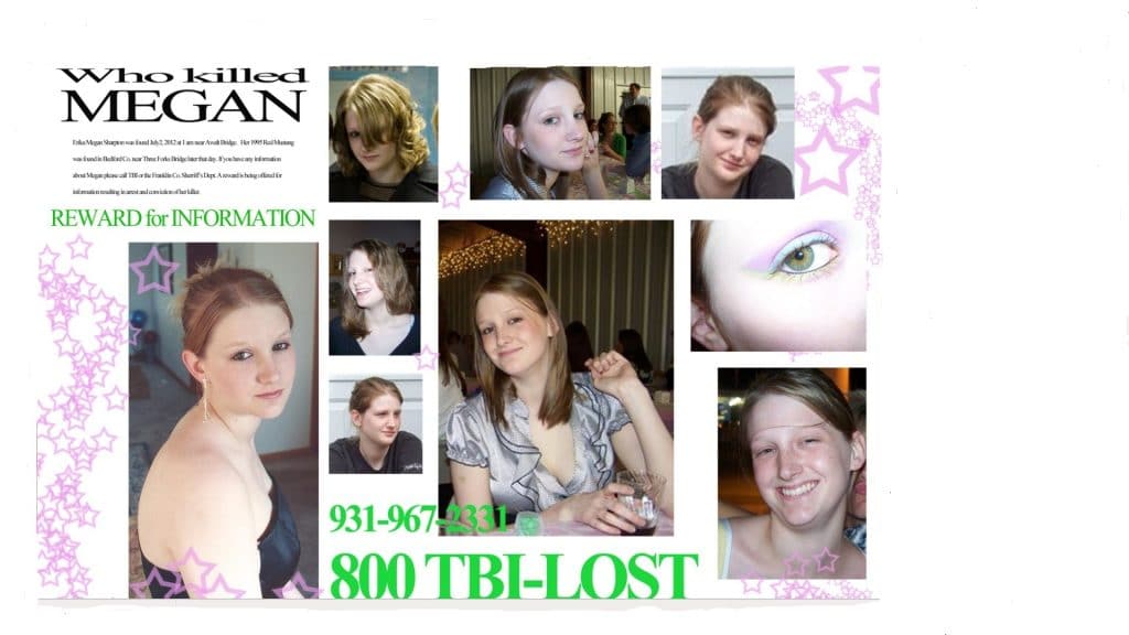 A poster from the time of Megan Sharpton's murder