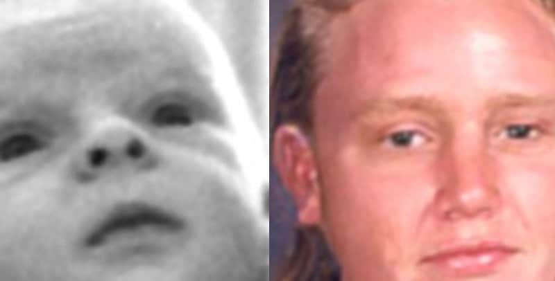 Marx as a baby and a photo of how he might look that was posted on a missing persons site