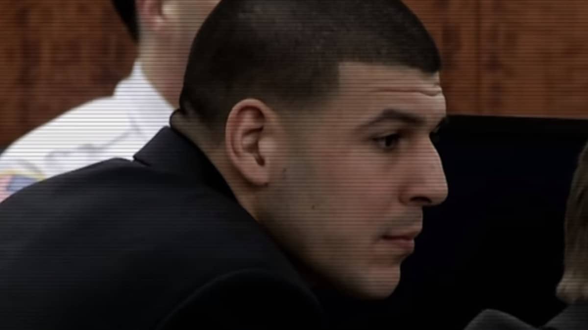 Aaron Hernandez pictured on trial