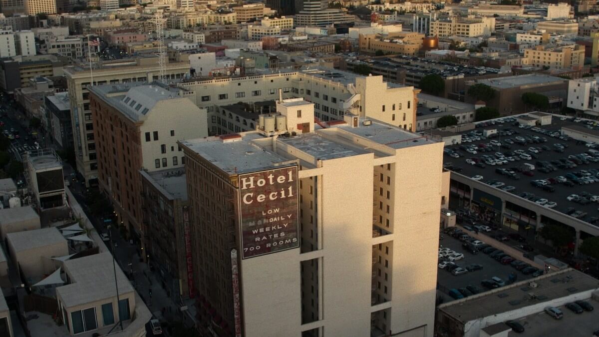 An image of Cecil Hotel and the surrounding area from Crime Scene: The Vanishing at the Cecil Hotel.