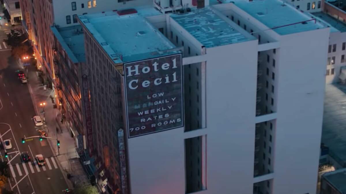 Image of the Hotel Cecil from the Netflix documentary Crime Scene: The Vanishing at the Cecil Hotel.