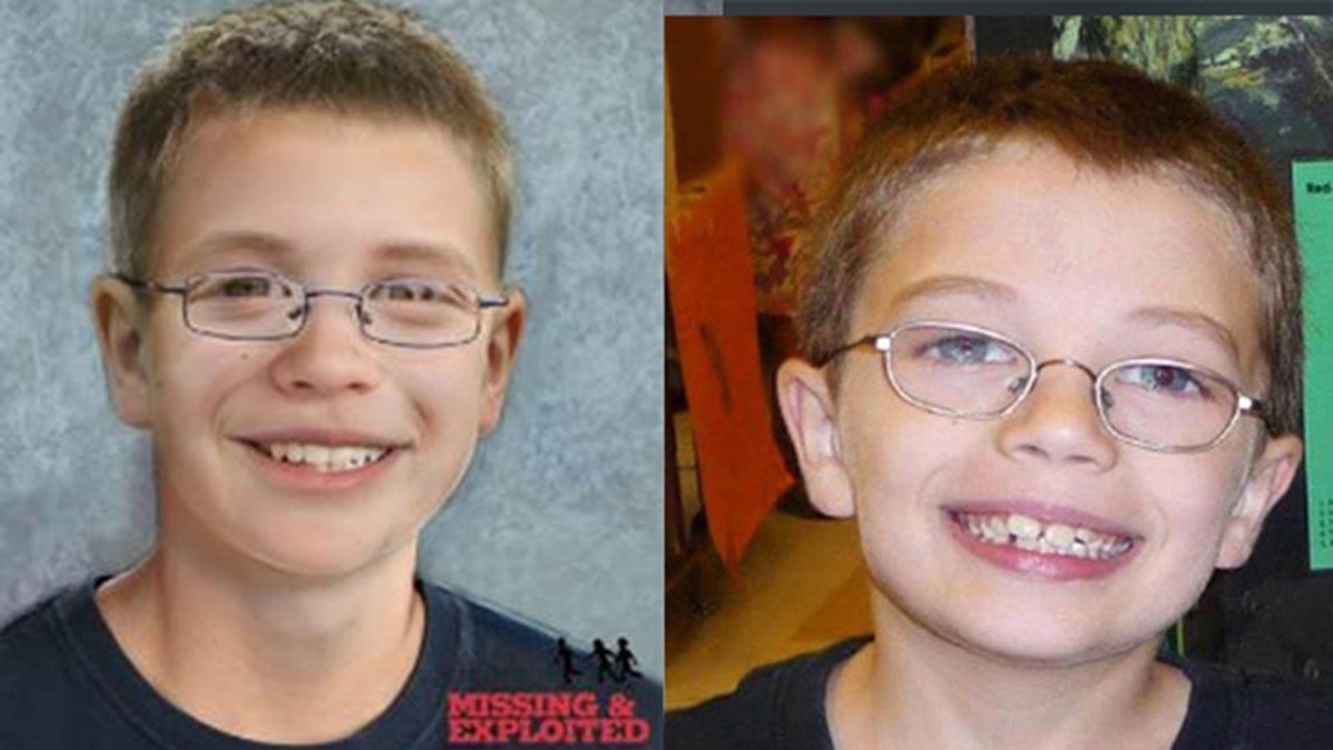 Photo of Kyron Horman before he went missing aside an age progressed photo