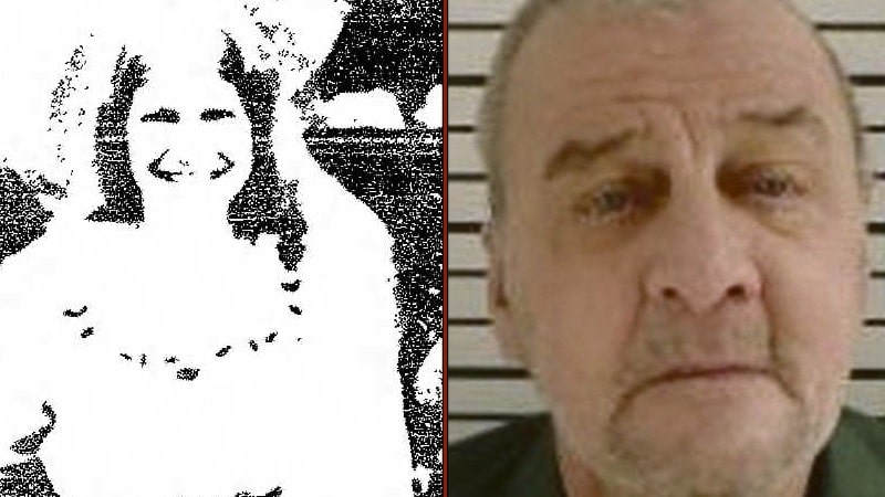 Linda Velzy smiling in a family photo and Ricky Knapp in a prison photo taken near the end of his life.