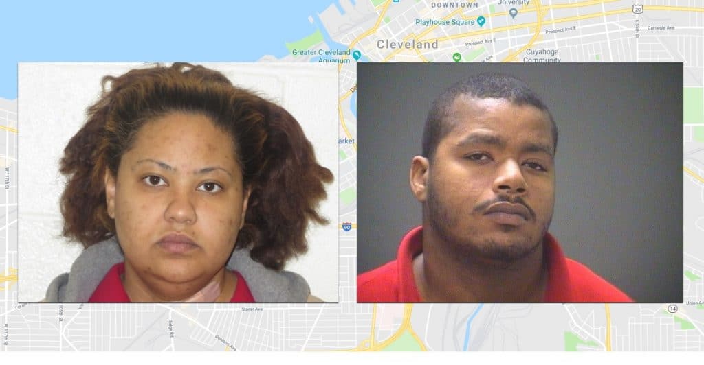 Photo showing ​Pamela Lawson and Lekev Spivey in their police mugshots.