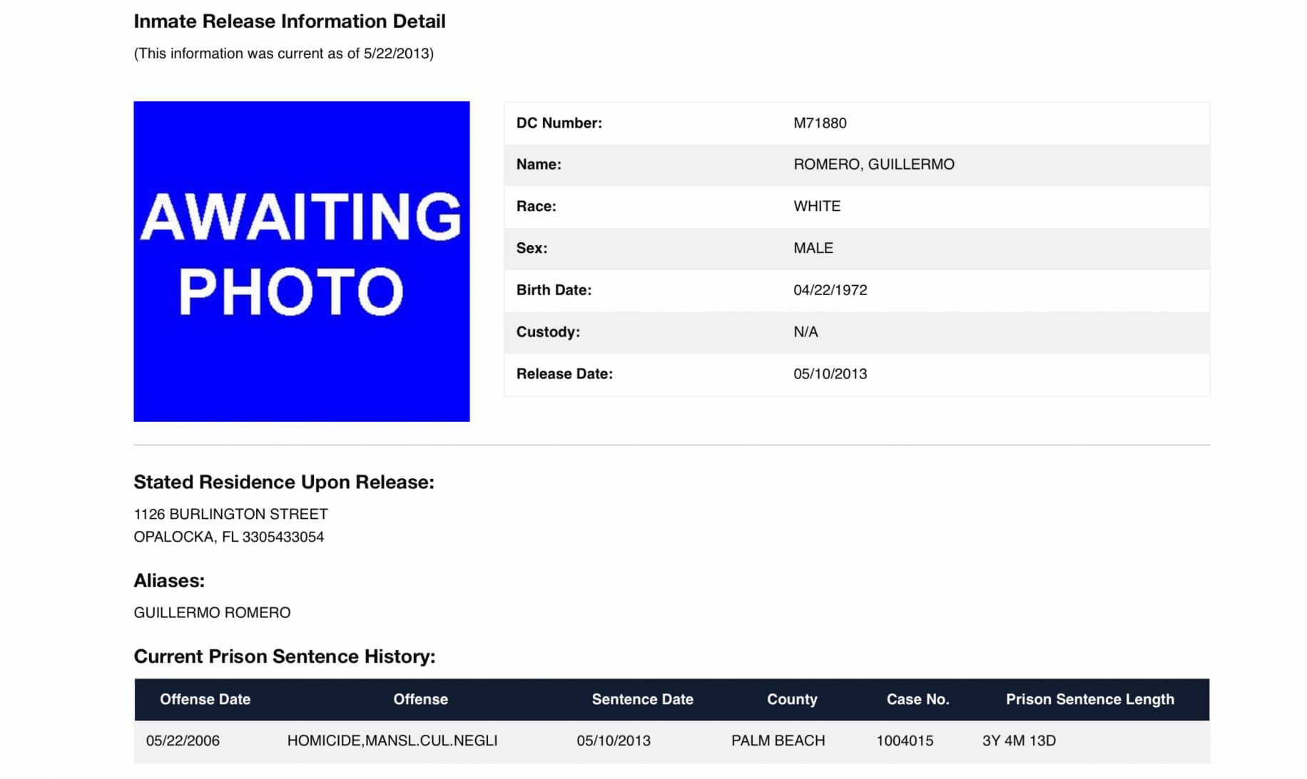 Inmate release document