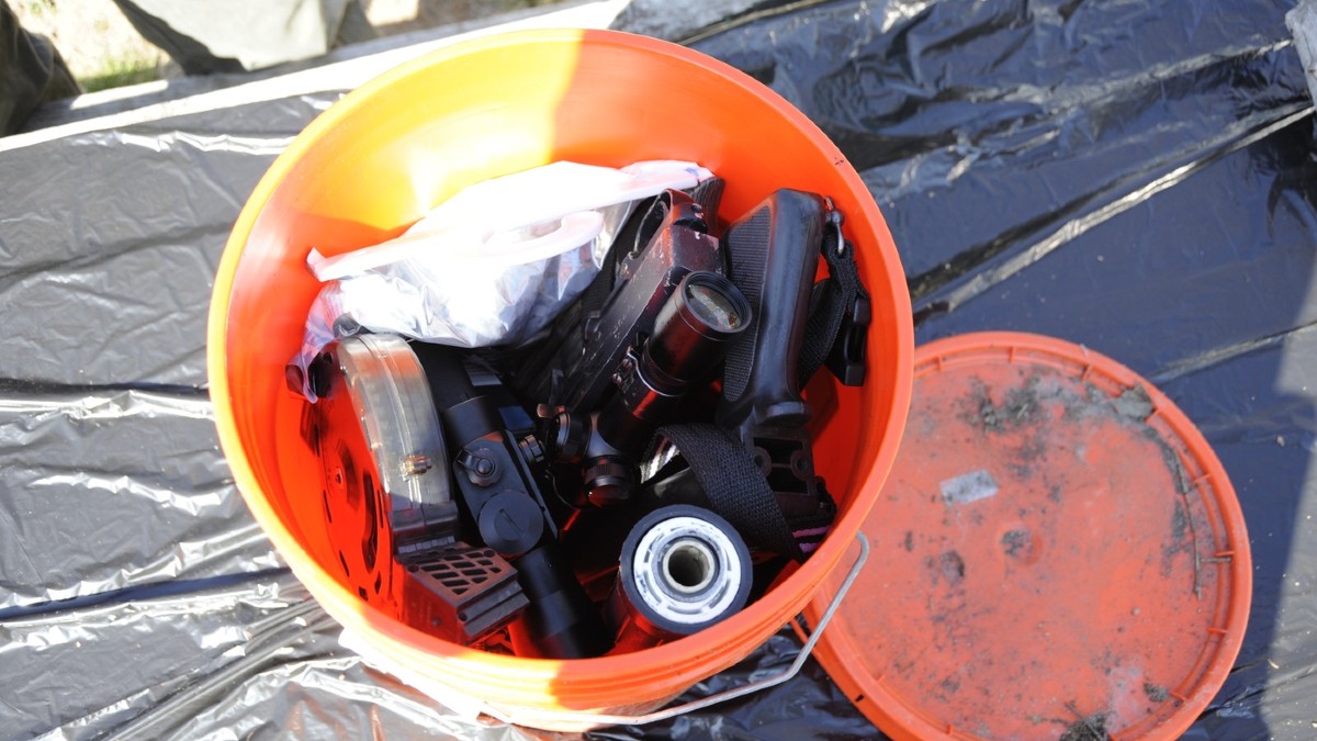 One of Keyes's murder kits; a bucket filled with weapons
