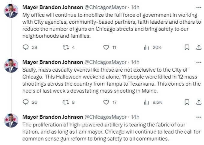 Mayor Brandon Johnson tweets about shooting