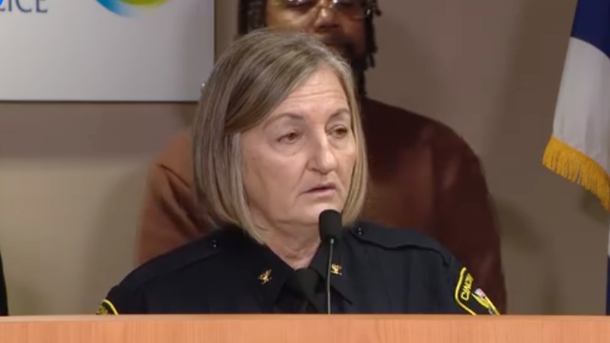 Cincinnati Police Chief Terri Theetge gives a press conference